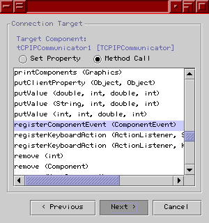 Connecting, selecting target method